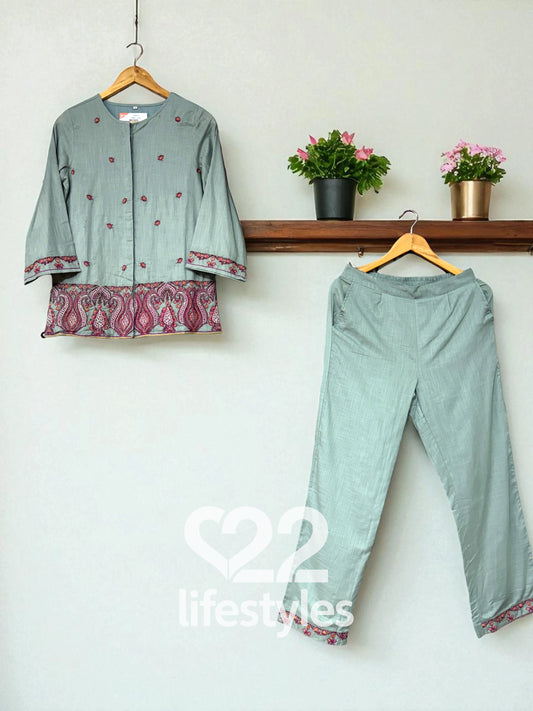 Teal Embroidery Co-ord-Set Readymade