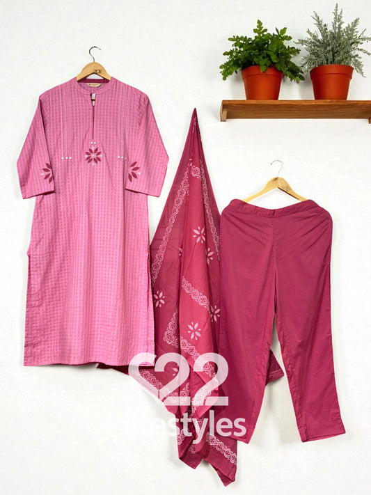 Pink Handloom Applique Readymade Salwar Suit