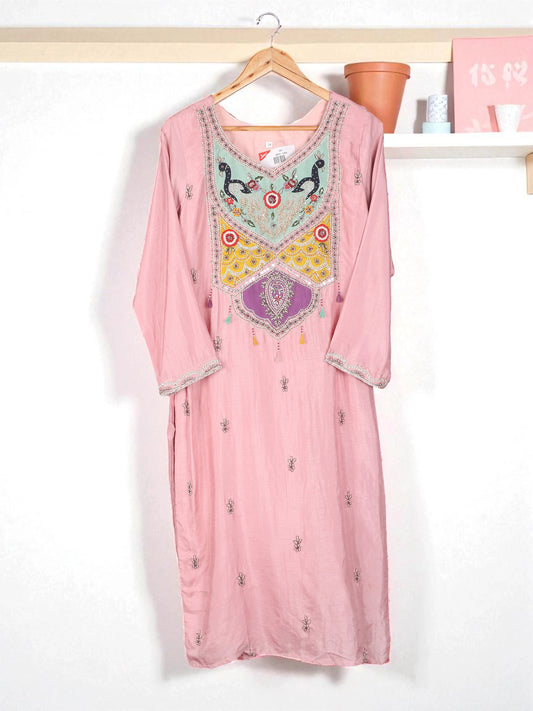 Blush Pink - Embroidered Yoke, Mirror & Sequin - Salwar Suit