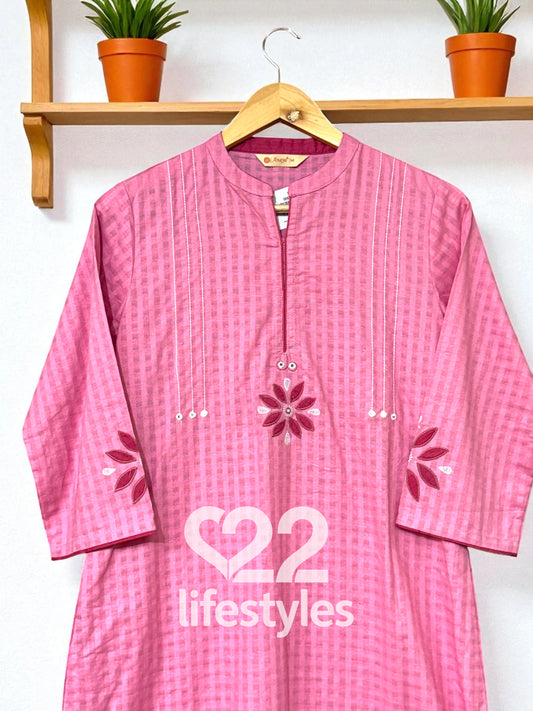 Pink Handloom Applique Readymade Salwar Suit
