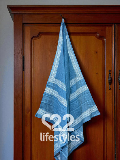 Blue Chambray Dobby Handloom Thread Work Readymade Salwar Suit