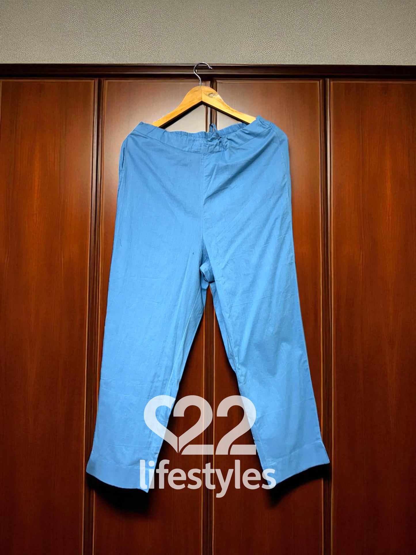 Blue Chambray Dobby Handloom Thread Work Readymade Salwar Suit