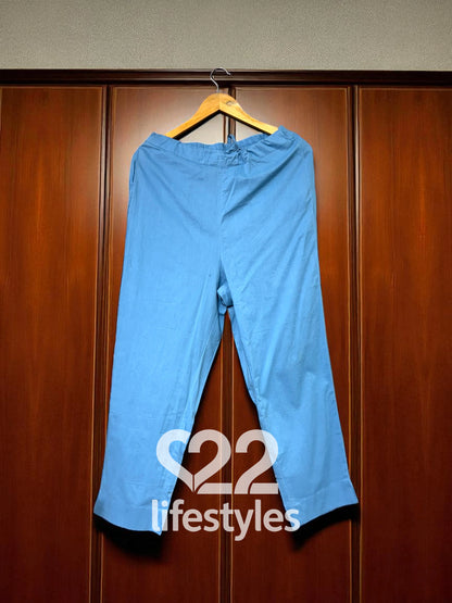 Blue Chambray Dobby Handloom Thread Work Readymade Salwar Suit