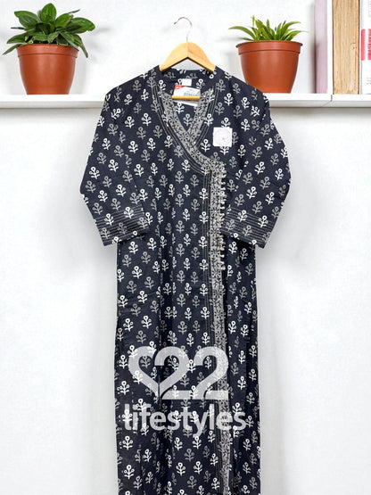 Black and White Handblock Readymade Salwar Suit