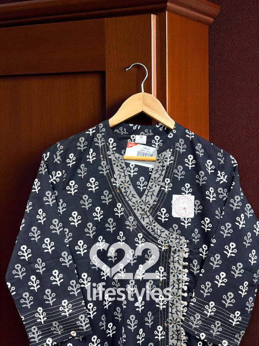 Black and White Handblock Readymade Salwar Suit