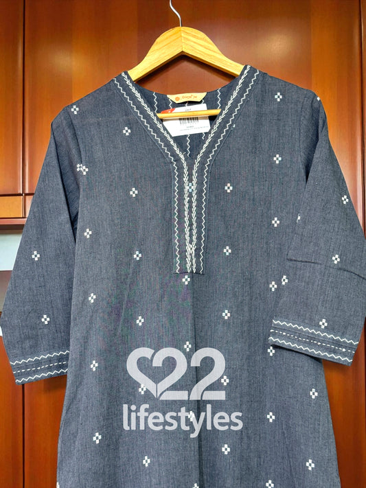 Charcoal Grey Dobby Handloom Thread Work  Readymade Salwar Suit