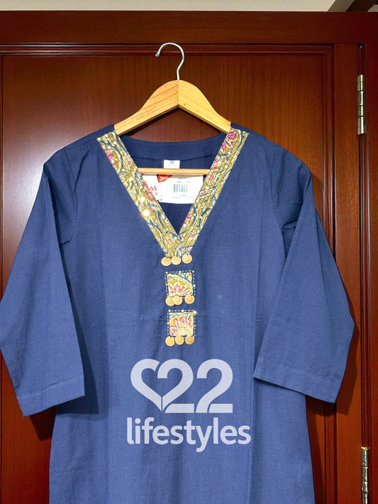 Blue Cut Work Handloom Readymade Salwar Suit