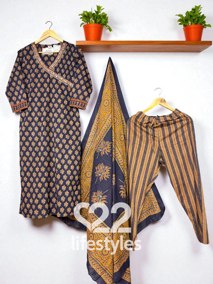 Dark Purple Cotton Ajrakh Readymade Salwar Suit