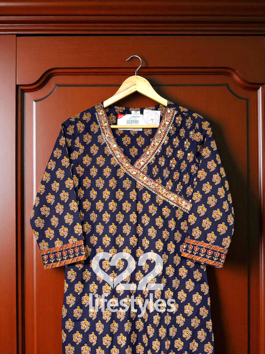Dark Purple Cotton Ajrakh Readymade Salwar Suit
