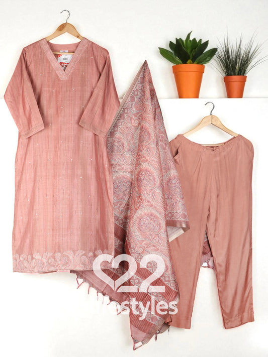 Rose Pink Tussar Readymade Salwar Suit