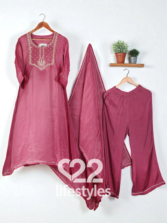 Pure Crepe Mauve Readymade Salwar suit