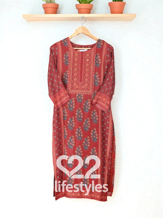 Rust Red Muslin Readymade Salwar Suit Set