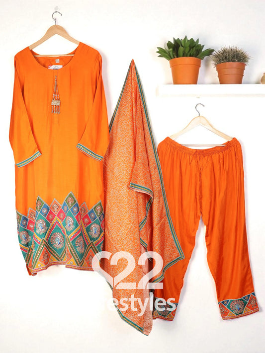 Orange Silk Readymade Salwar Suit Set