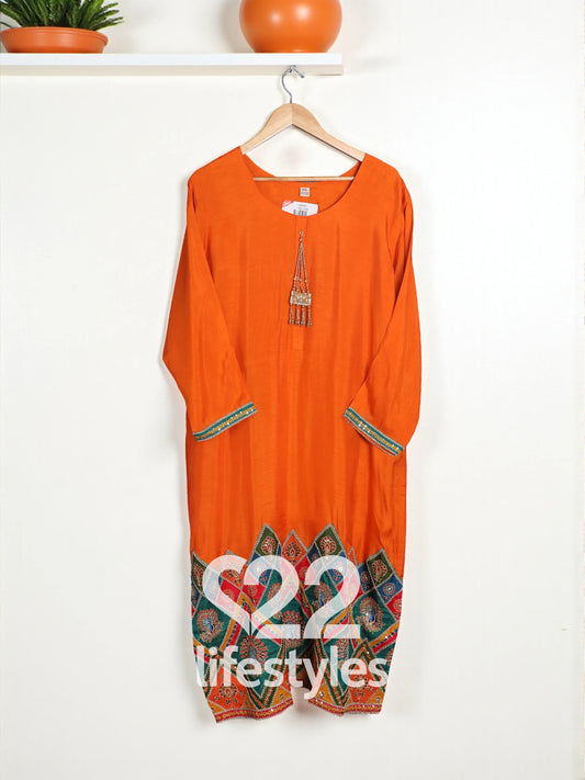 Orange Silk Readymade Salwar Suit Set