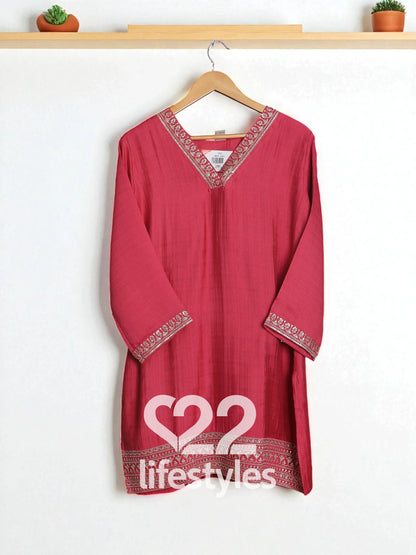 Rose Pink Muslin Readymade Salwar Suit Set