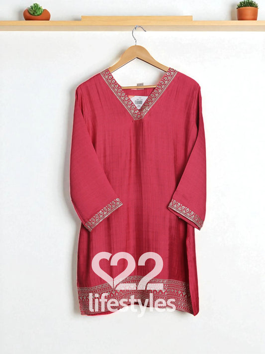 Rose Pink Muslin Readymade Salwar Suit Set