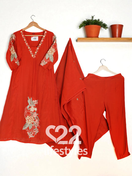 Orange Mul-Chanderi Readymade Salwar Suit