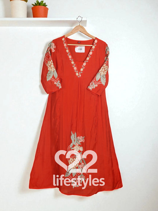 Orange Mul-Chanderi Readymade Salwar Suit