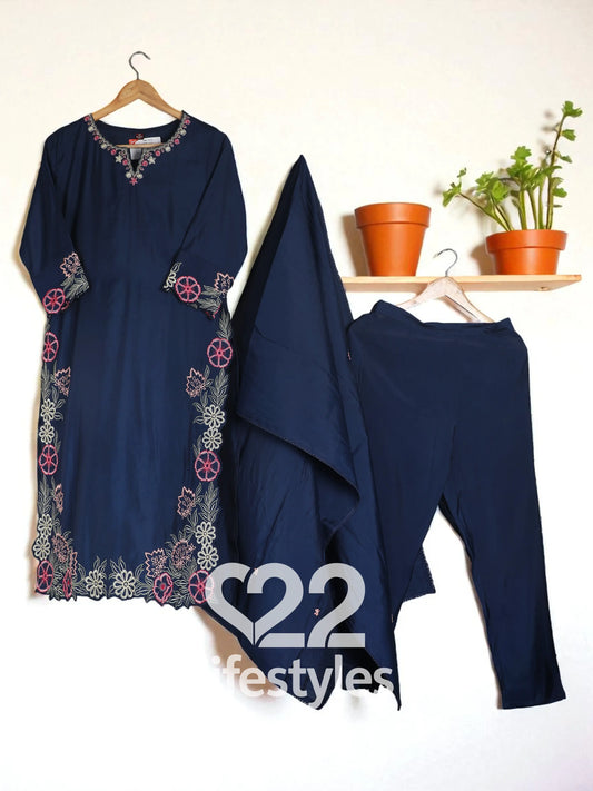 Midnight Blue Muslin Readymade Salwar Suit Set
