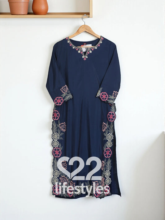 Midnight Blue Muslin Readymade Salwar Suit Set
