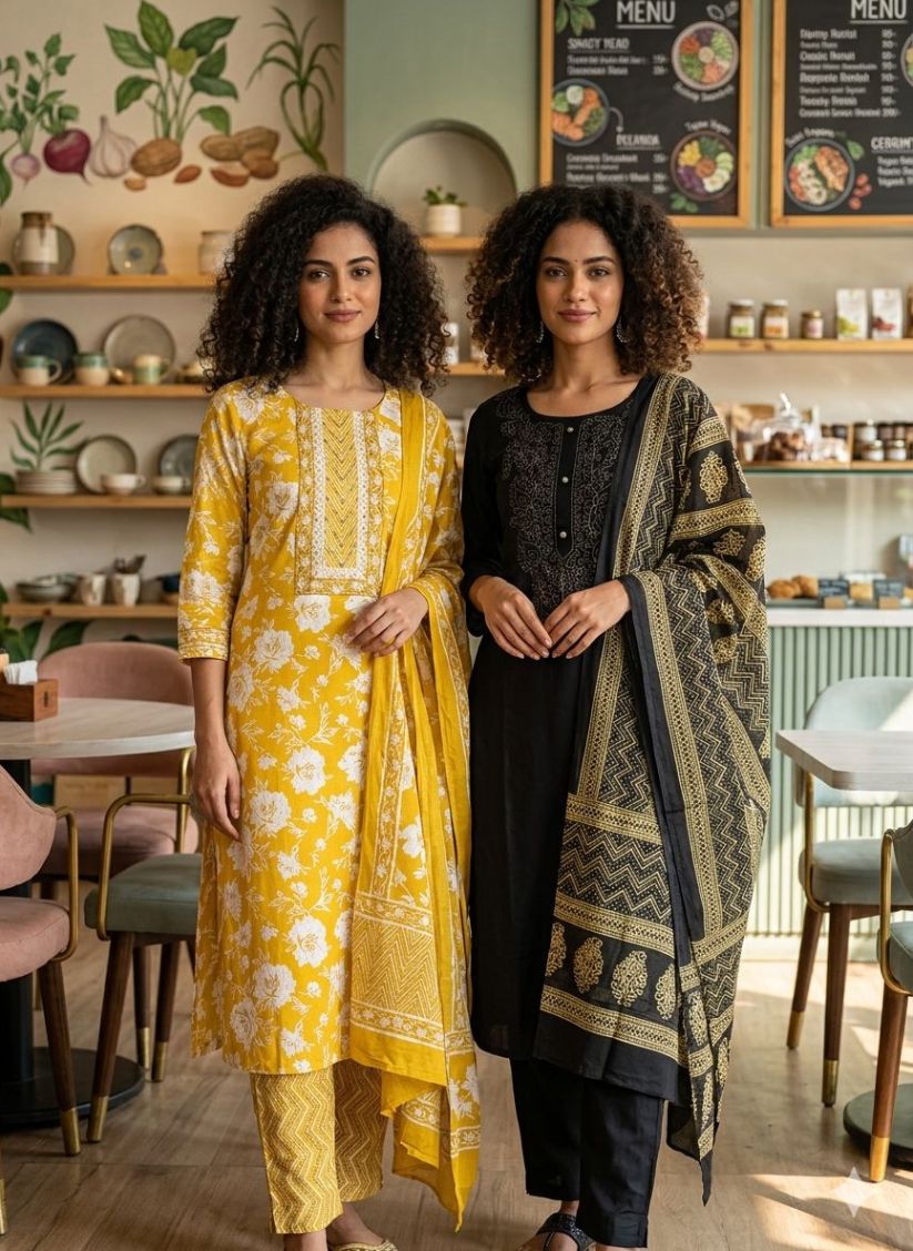 Pure Cotton Kurti Pant Dupatta Sets