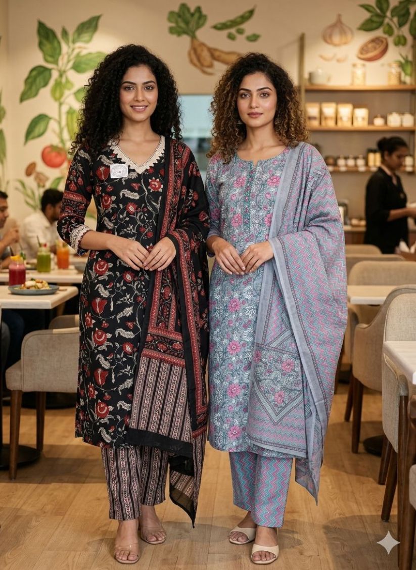 Pure Cotton Kurti Pant Dupatta Sets