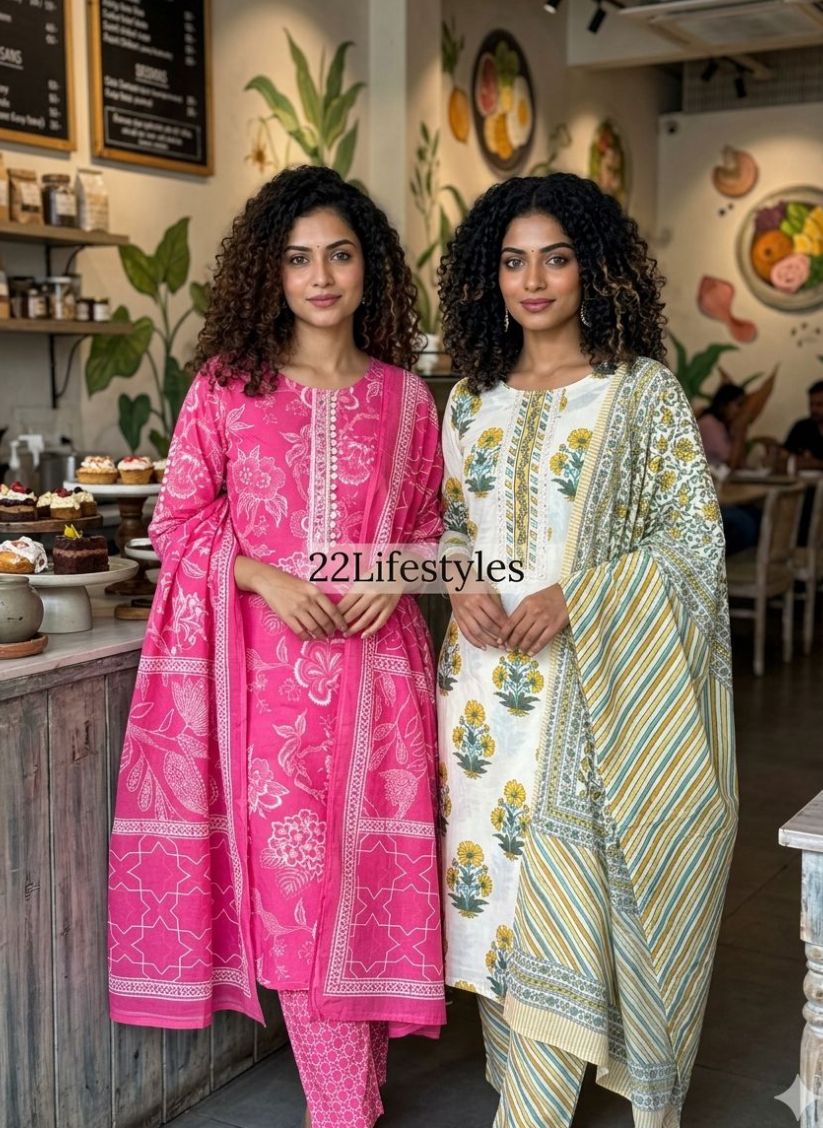 Pure Cotton Kurti Pant Dupatta Sets