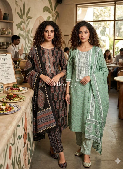 Pure Cotton Kurti Pant Dupatta Sets